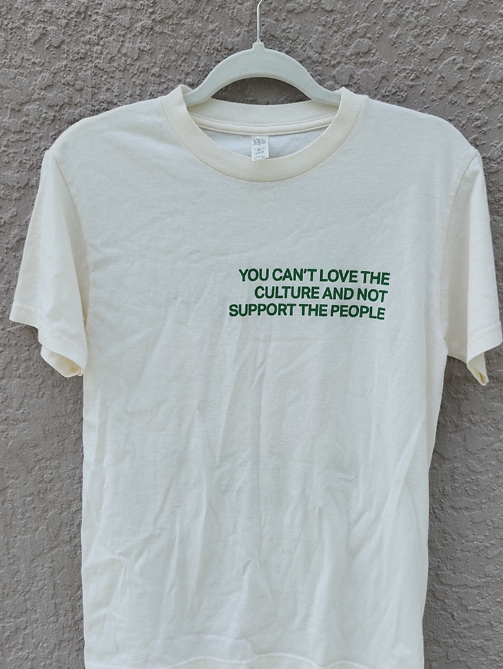 Men's Cream Graphic Tee with Green Text